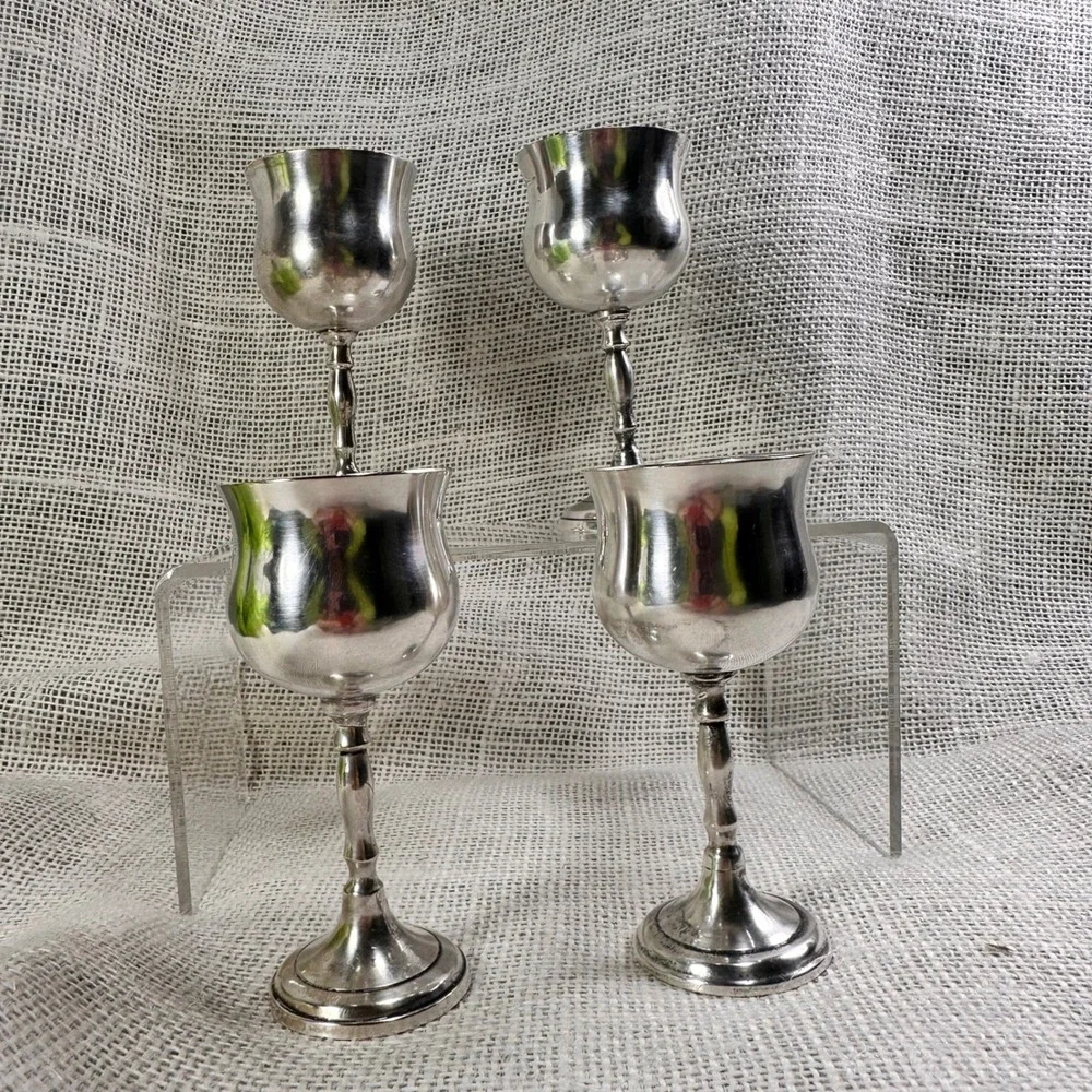 Vintage Silver Plate Cordial Goblets‎ Set of 4 Old World Barware Cottagecore